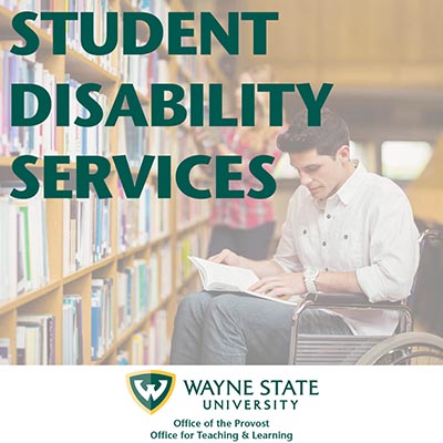 art image of students in the library, one is standing and one is in a wheelchair