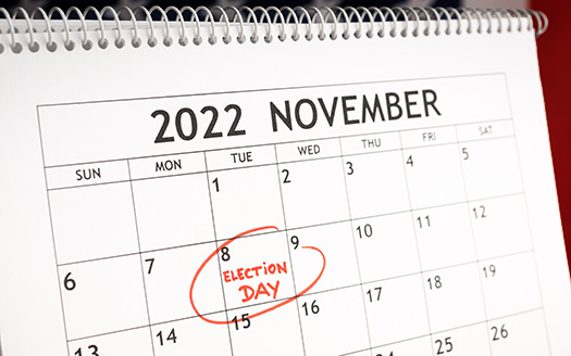 a calendar for november 2022 with the 8th circled and a note that says election day